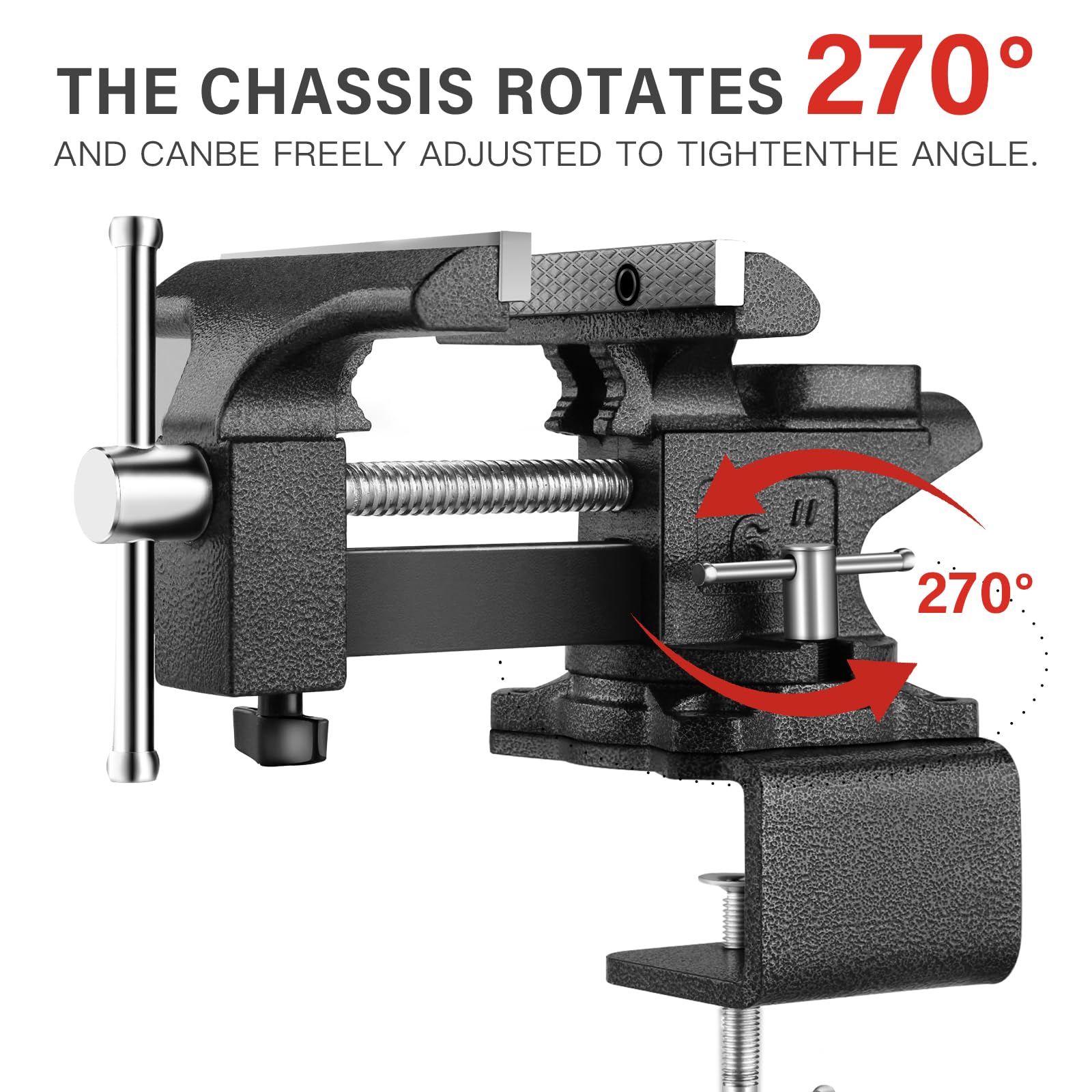 TEENO tornillo de banco de trabajo 6" 7.6kg 150mm ，Base Giratoria de 270°，Tornillo de banco para trabajos pesados, fuerza de sujeción 1000kg（Pinzas con mesa de trabajo）