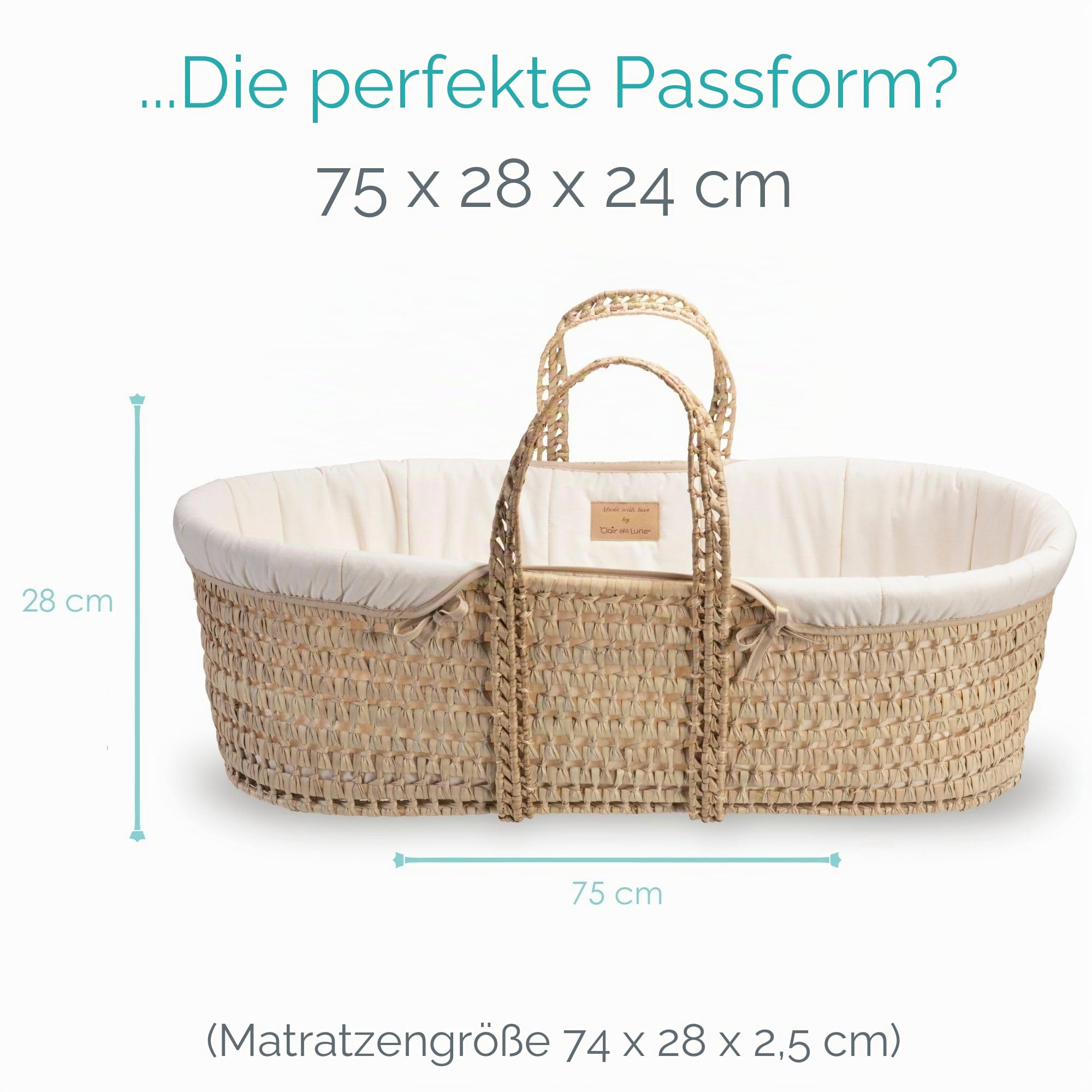 Clair de Lune Bio-Palmen-Babykorb und natürlicher Schaukelständer, preisgekrönter Baby-Stubenwagen, Palmenkorb, Bio-Verband, Bambusmatratze, Babydecke, Neugeborenen-Essentials (Naturcreme)