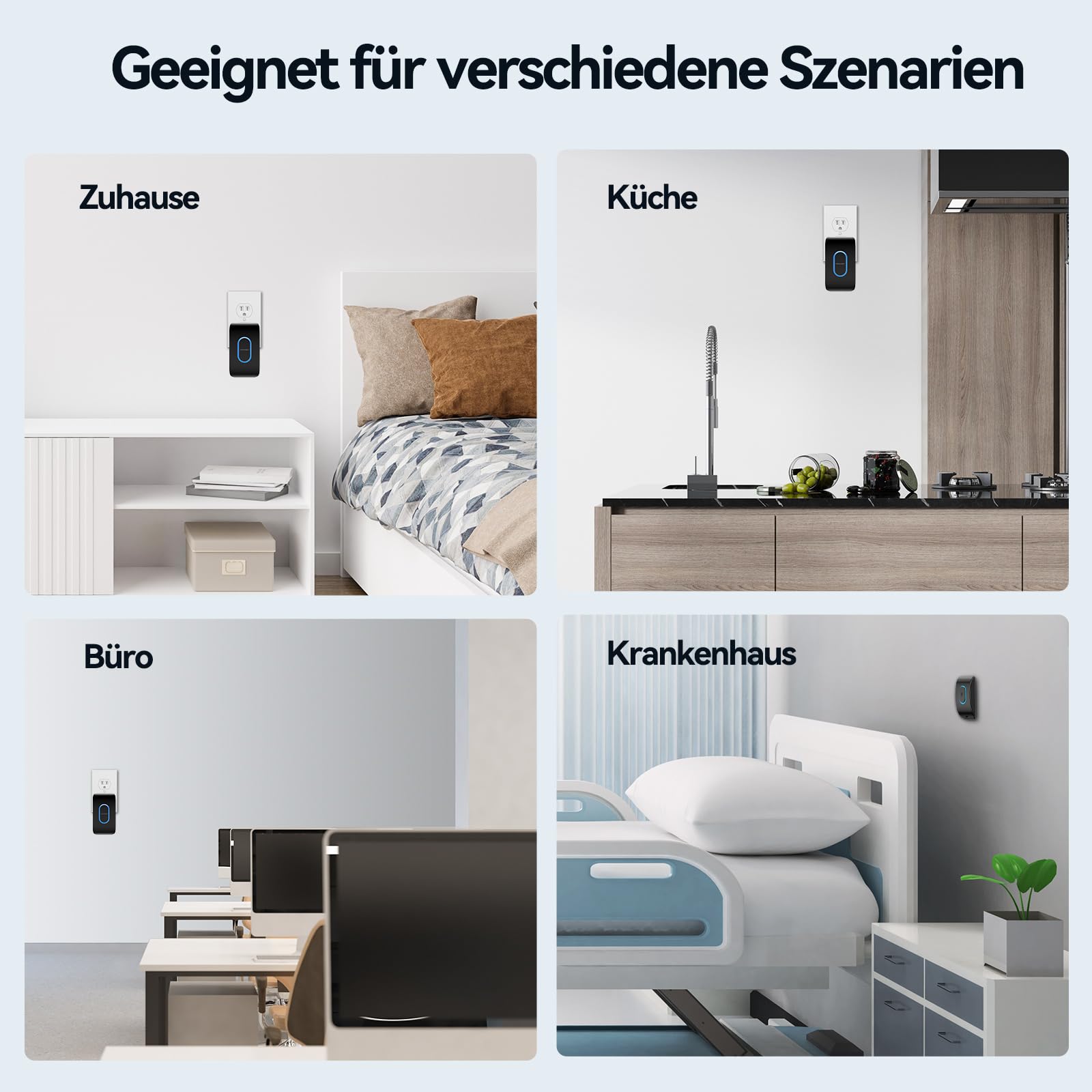 TECKNET Türklingel IP65 Funkklingel Aussen Wasserdicht, 400m Reichweite, Klingelset mit 1 Sender und 3 Empfängern, 5 Lautstärkestufen, 60 Melodien, Funkklingel mit LED-Blitz – Schwarz