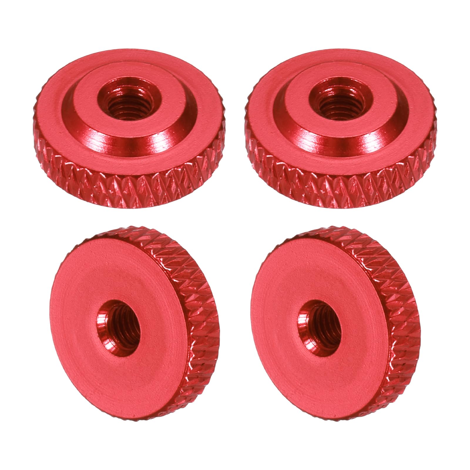 sourcing map 4 Pcs Knurled Thumb Nuts, M4 x 14 mm x 5 mm Female Shoulder Aluminum Flat Through Hole Lock Adjusting Nuts Handle Knob Fasteners for 3D Printer Parts, Machine, DIY, Wine Red