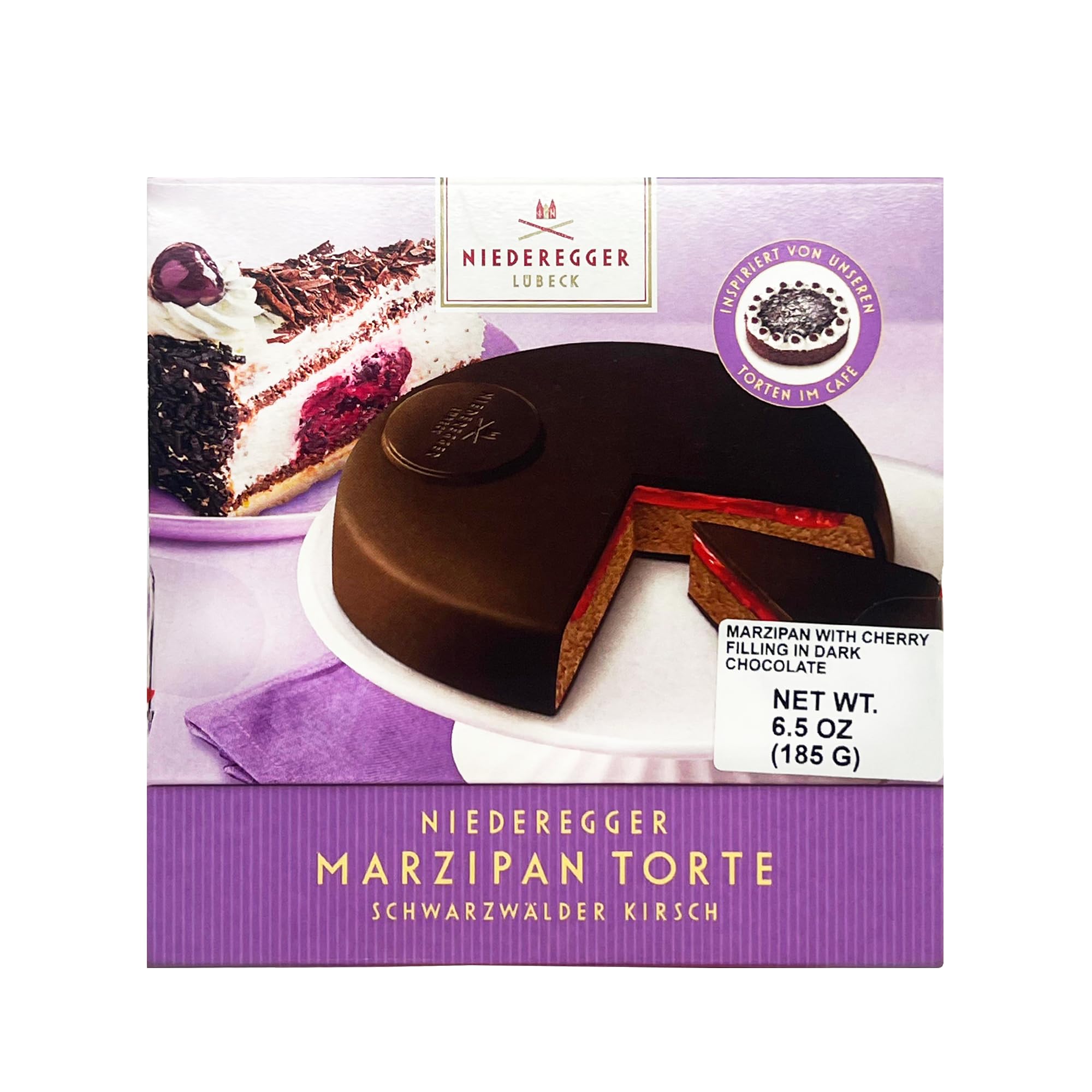 Niederegger "Black Forest" Marzipan Cake 185g (6.5 oz) | Covered with Dark Chocolate | Popular Marzipan Cake | Handcrafted in Germany
