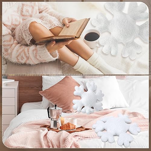 Miniatura 5 de 4 almohadas de invierno con copos de nieve, almohada decorativa de felpa blanca para decoración de sofá, cama (11.81 pulgadas, 15.75 pulgadas)