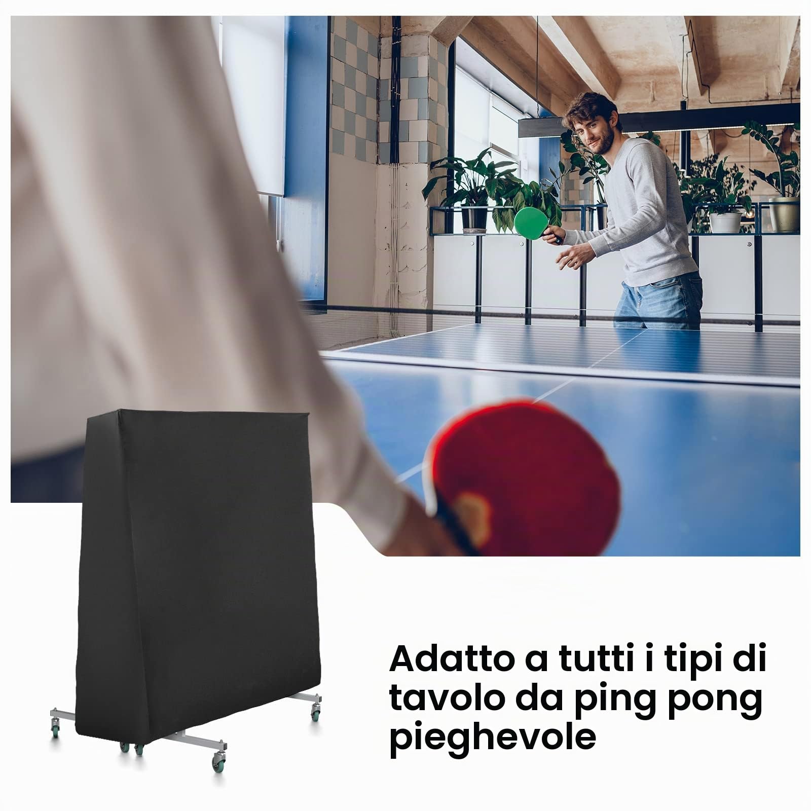 Copertura per Tavolo da Ping Pong, GUANJUNE Copertura per Tavolo da Ping Pong Impermeabile per Esterni e Interni, Anti-UV e Antivento (165 × 70 × 185 cm)