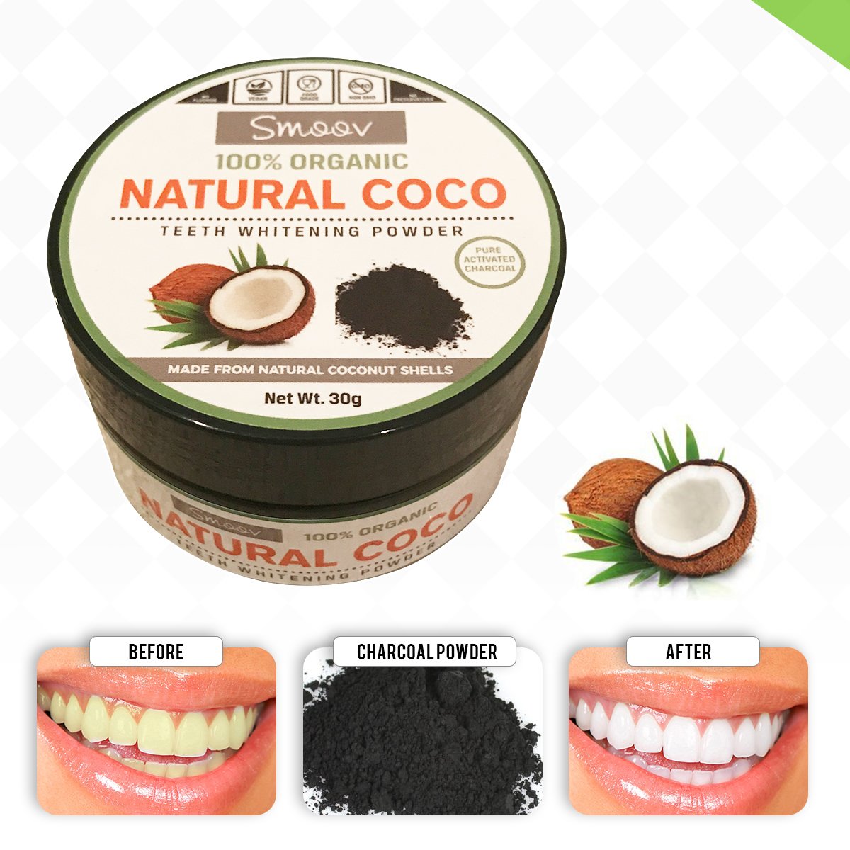 Teeth Whitening Charcoal Powder Natural - Safe Use for Sensitive Teeth Gums