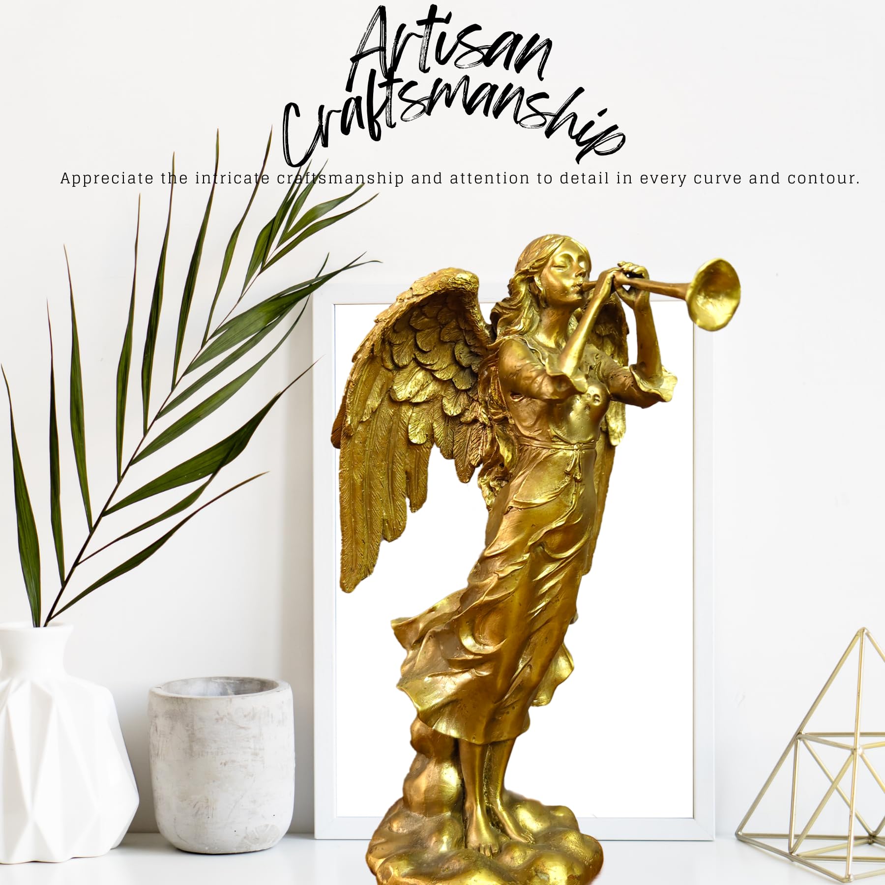 Amazon.com: YouFine Bronze Windblown Angel with Trumpet Statue 