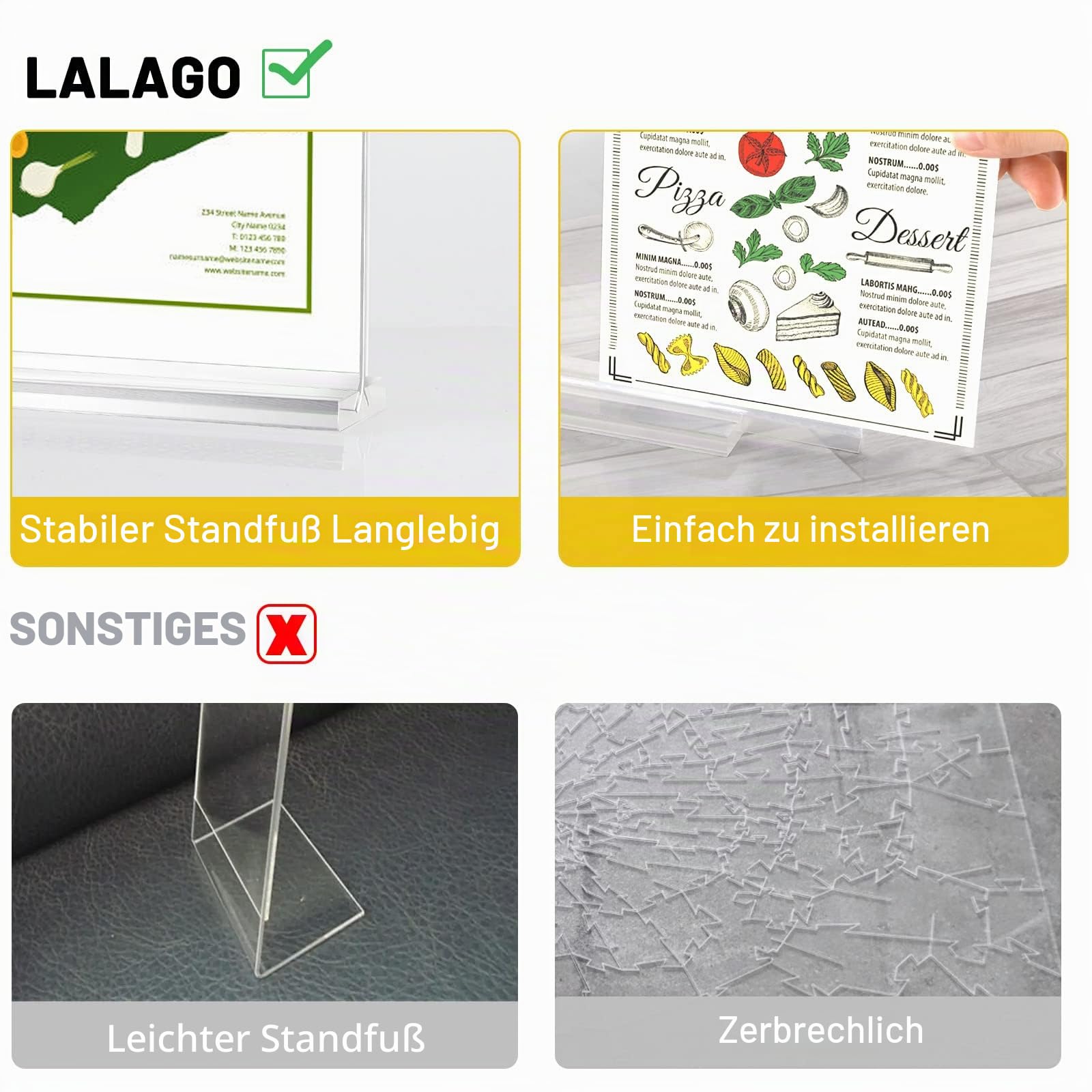 lalago 6 stück Tischaufsteller A5, Acryl Menükartenhalter Postkartenständer, Speisekarte Aufsteller A5 Werbeaufsteller für Restaurant, Cafe,Laden, Hotel