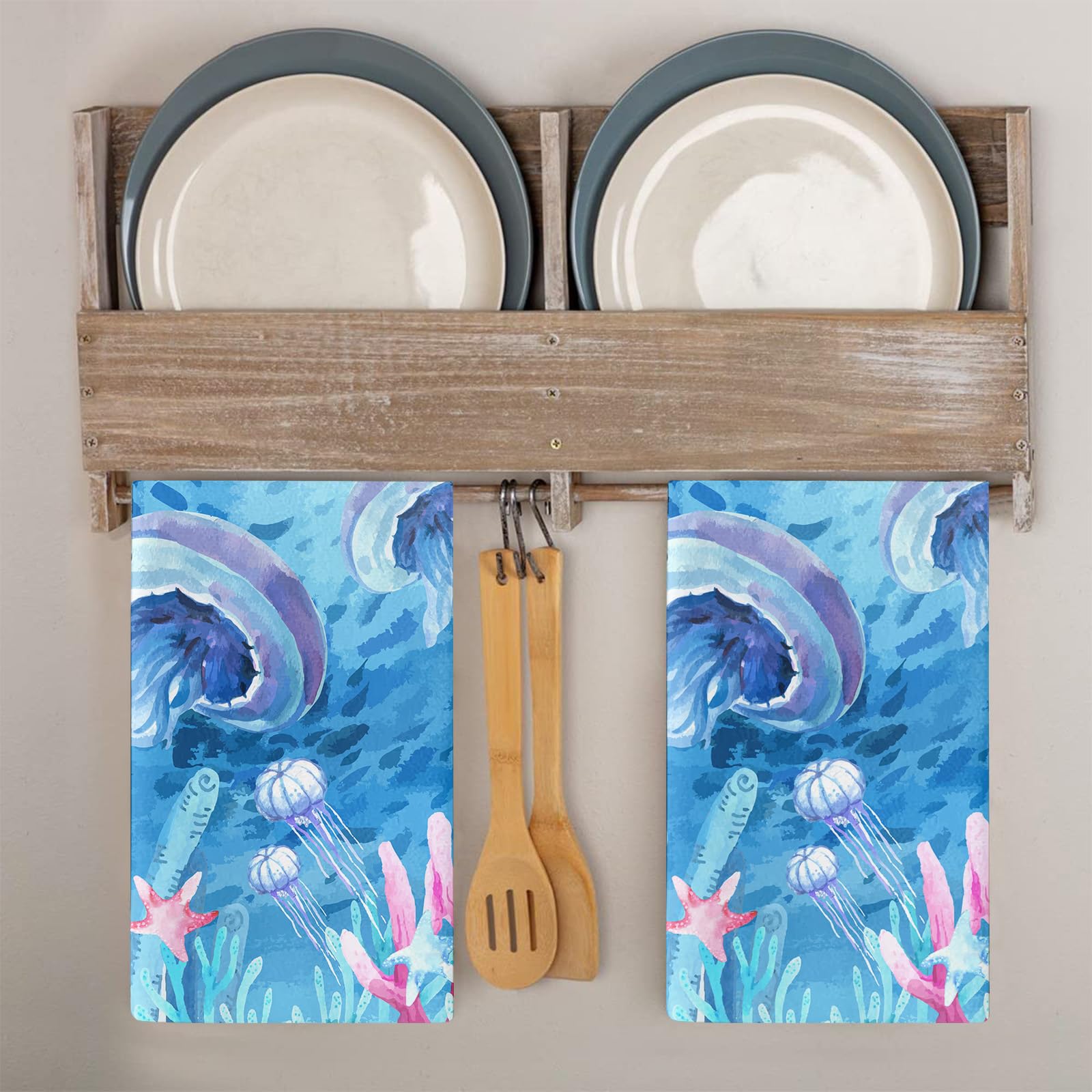 Strofinacci Cucina Medusa Viola Blu Canovacci Cucina Assorbente Microfibra Morbido e Lavabile Asciugamani Cucina Decorativi per Bagno Ristorante 4 Pezzi (40x60 cm)