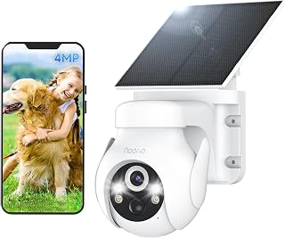 Noorio BD200 4MP Solar Wireless Outdoor Security Camera, 360° Pan/Tilt, Color Night Vision, 2-Way Audio, Battery Powered Home Cam