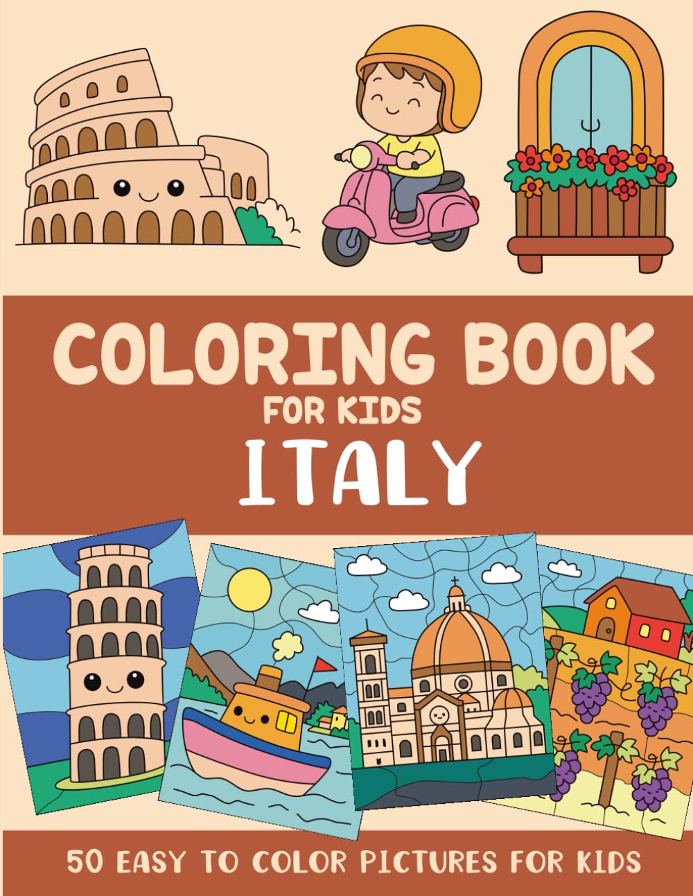 Italy Coloring Book for Kids: 50 Easy to Color Pictures for Kids