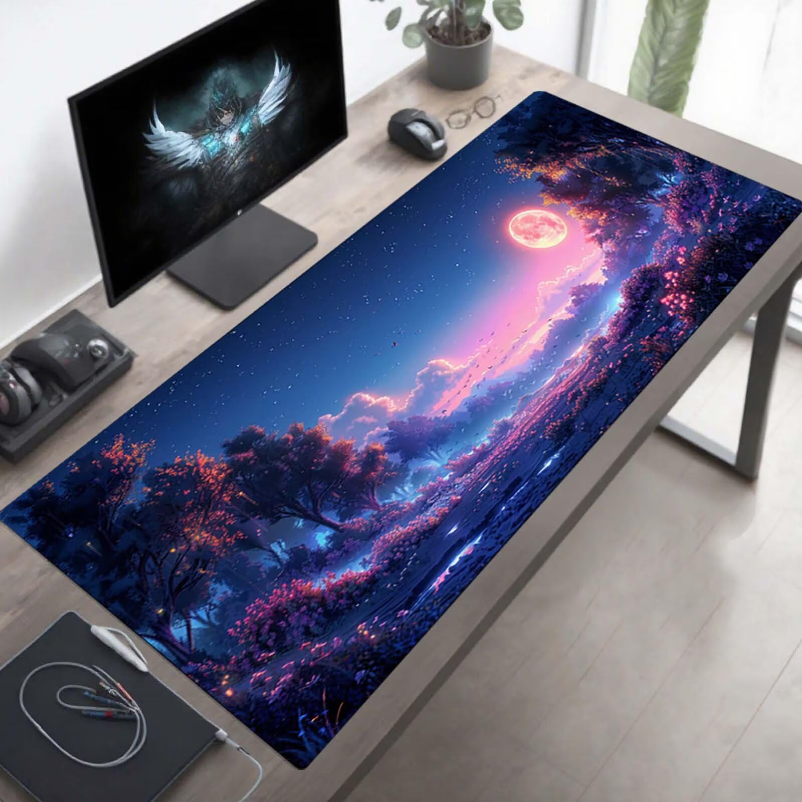 XXL Duża podkładka pod mysz do gier 140 x 60 cm, wodoodporna antypoślizgowa podkładka pod mysz, zmywalna, podkładka na biurko z gumową podstawą dla graczy, PC i laptopa, błękitna PjY14463 D-7