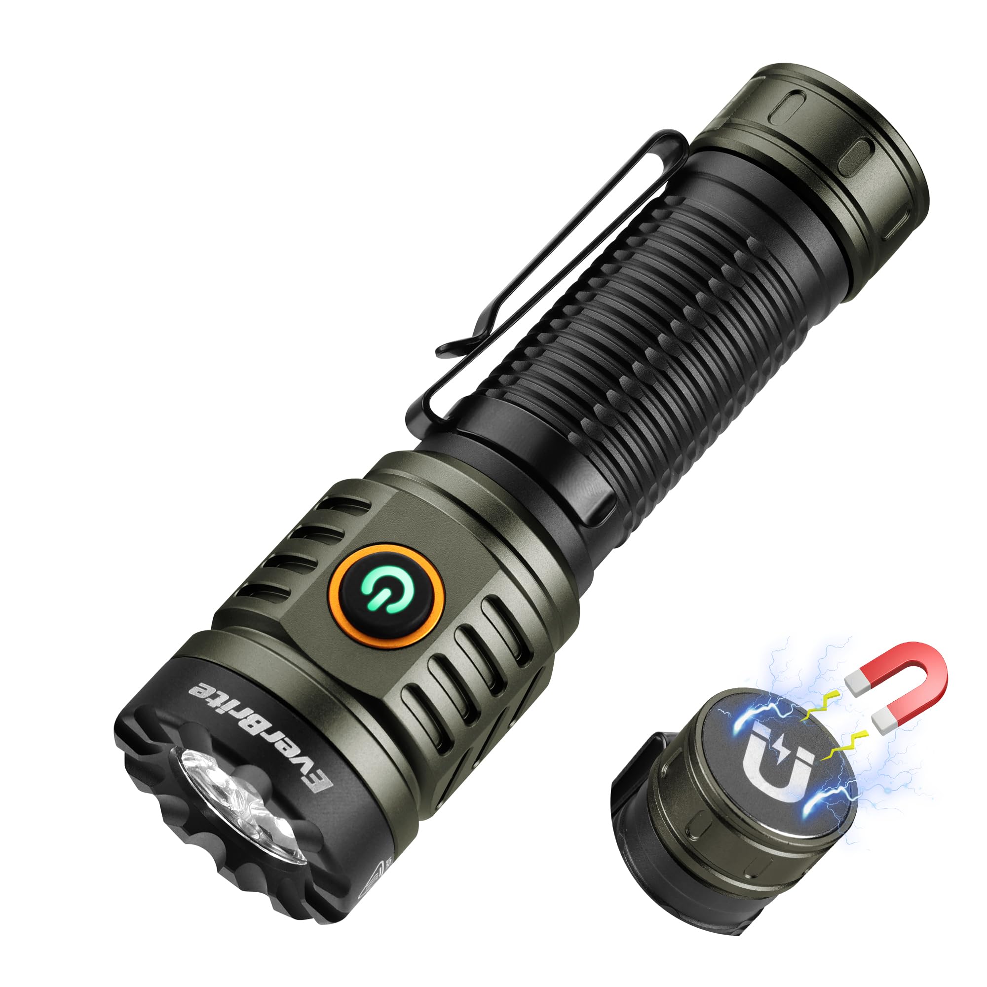 EverBrite 2000 Lumen Rechargeable LED Flashlight, Super Bright Pocket EDC Flashlight with 6 Light Modes, Magnetic Tail, Memory Function, Waterproof