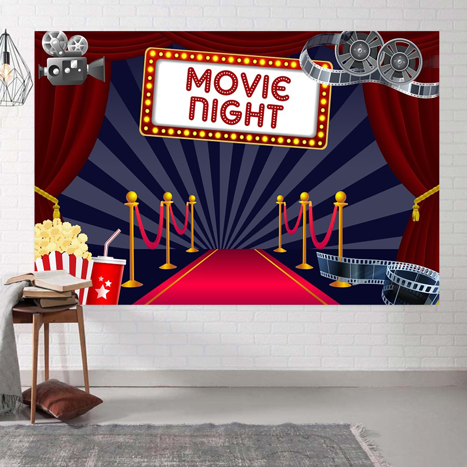 Movie Camera Lights Camera Action Backdrop 10x8ft Movie Night Theme ...