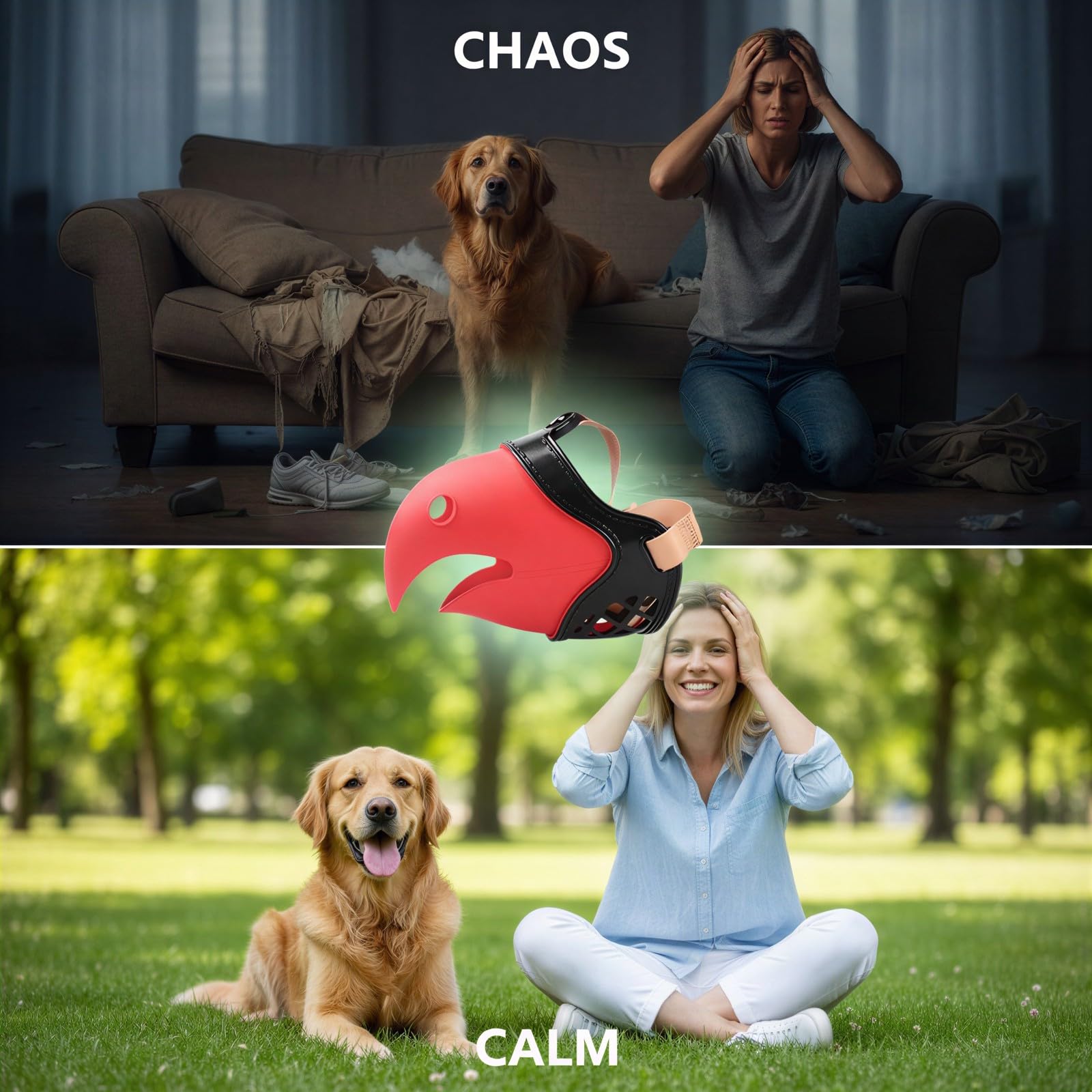 Muserolle pour Chien Taille 7, Forme Bec de Perroquet, pour Chiens de 15 à 20 kg, réglable pour Limiter mordillements et aboiements, élastomère Noir Rouge, Ouverture pour la Langue, 15,7 x 5,1 x 4,7
