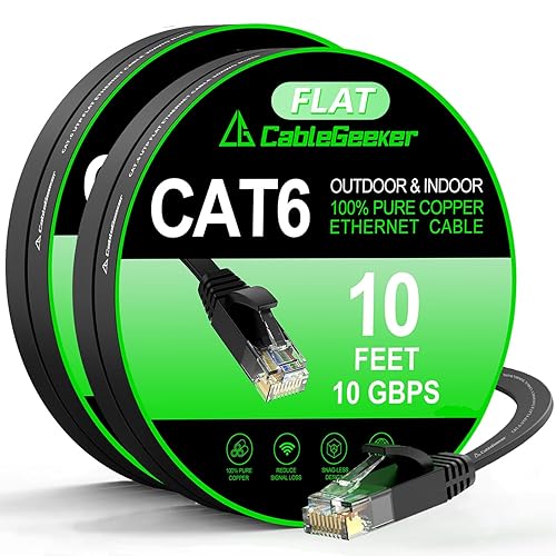 Miniatura 55 de Cable Ethernet Cat 6 de 30 pies, para interiores y exteriores, cable de red plano de Internet de alta velocidad de 10 Gbps, cable de conexión Blanco