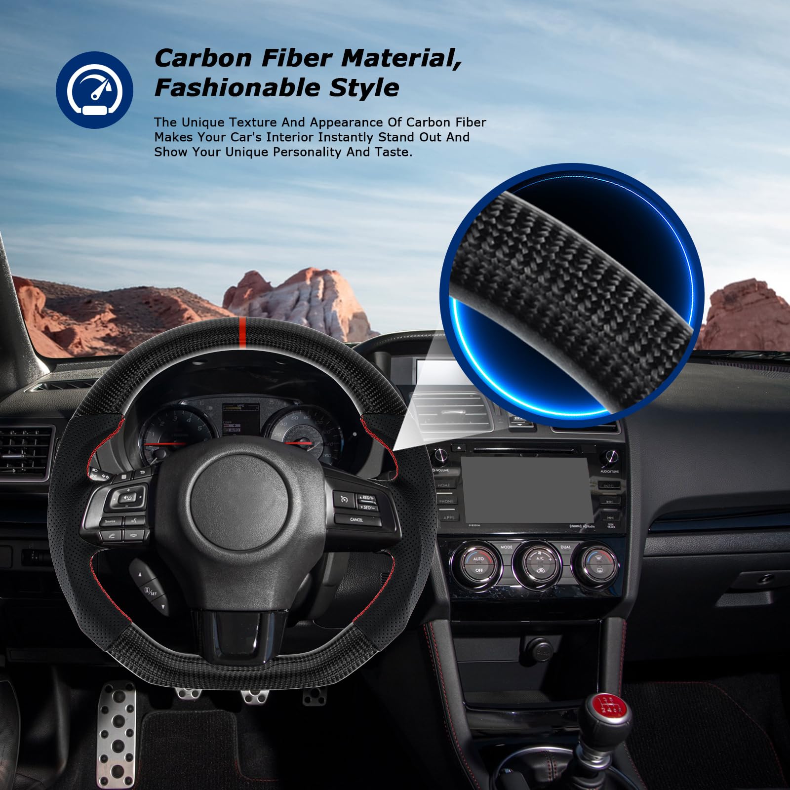 VOONKE Real Carbon Fiber Steering Wheel D-shaped Nappa Perforated Leathe rWith stitching Flat-bottom Steering Wheel For Subaru WRX 2015-2020