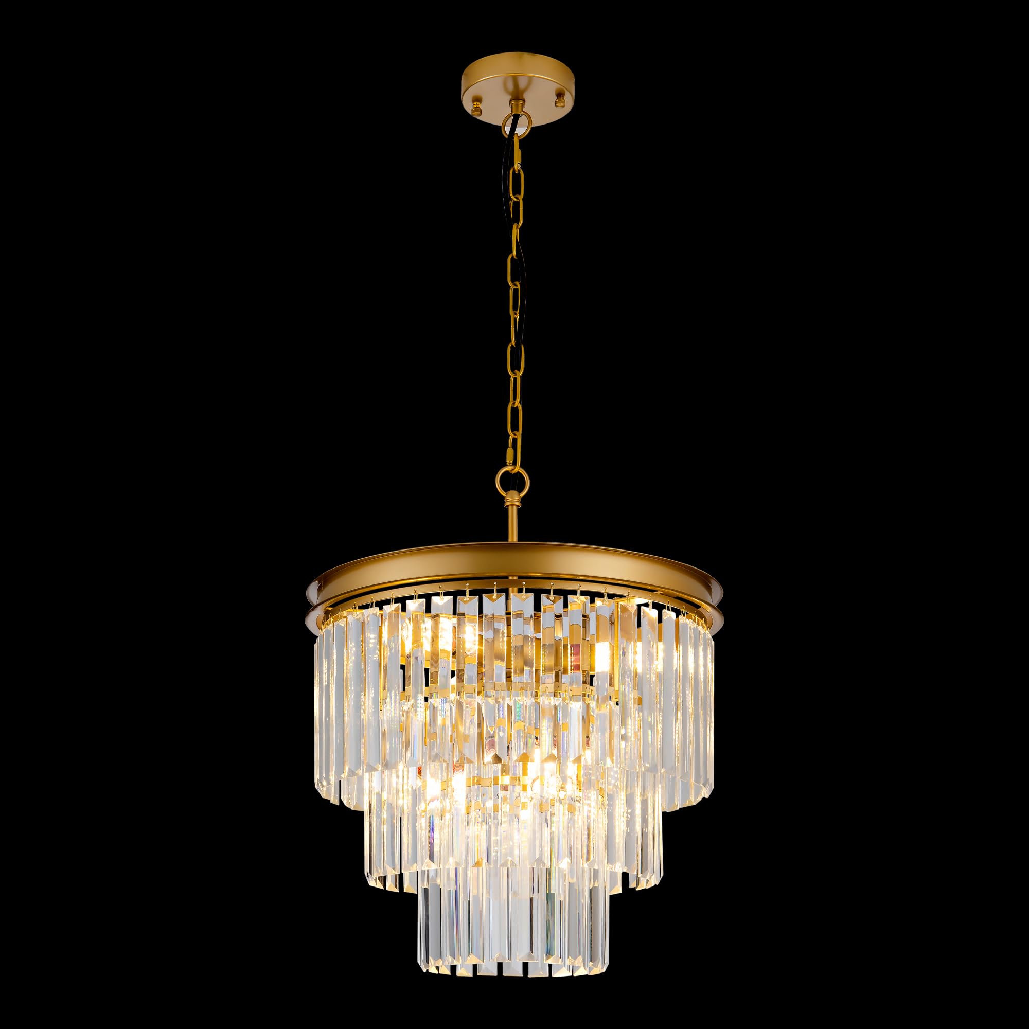 GDLT 15.8" Gold Crystal Chandelier 6-Lights Modern Crystal Round Pendant Lights 3-Tier Luxury Hanging Ceiling Light Fixture for Hallway Dining Room