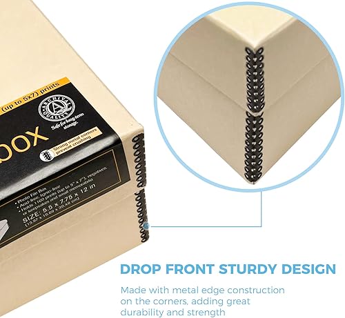 Miniatura 4 de Lineco, Caja de fotos con tapa con bisagras color tostado de 5.5 x 7.75 x 12 pulgadas, libre de ácidos. Capacidad para hasta 1100 fotos de 4 x 6 o 5