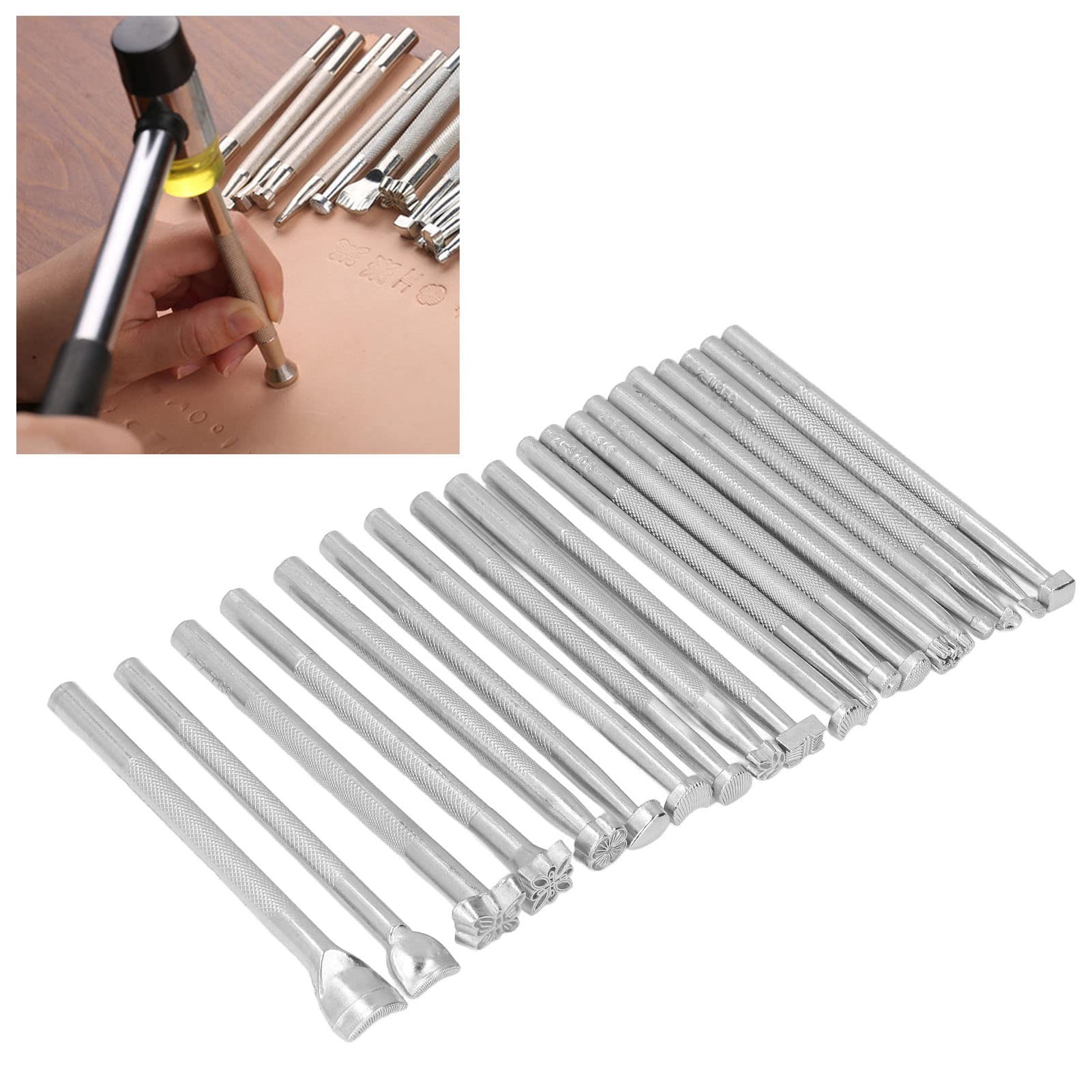 28-delige Leren Gereedschapsset, Stempel Punch Set met Hamer voor Leerbewerking