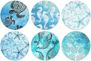 Blue Marine Design Absorbent Neoprene Fabric Coasters for Drinks