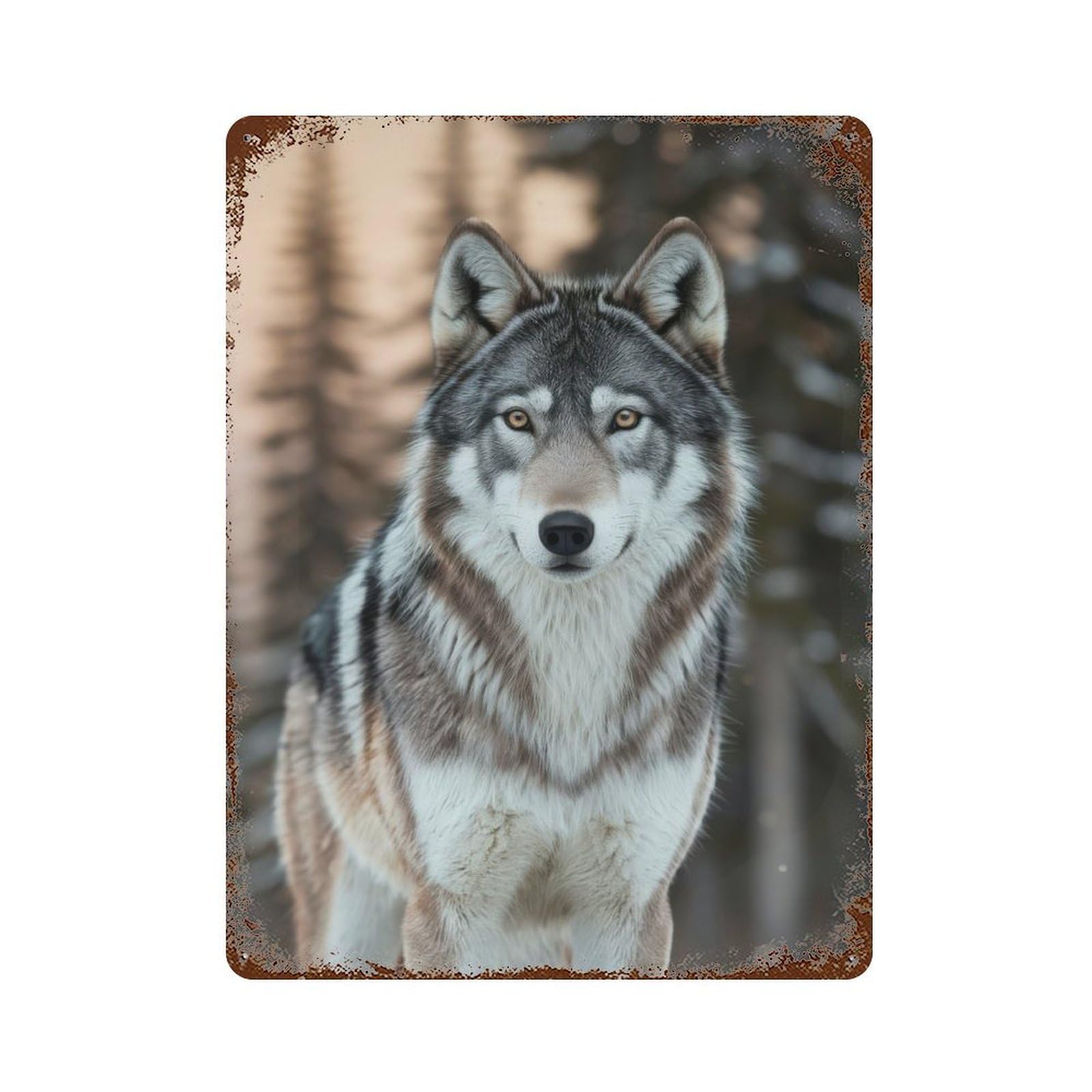 Distressed Metal Wall Sign Wolf Portrait in Winter 15.7"x11.8", Vintage Wall Decor for Garage, Bar And Workshop Decor