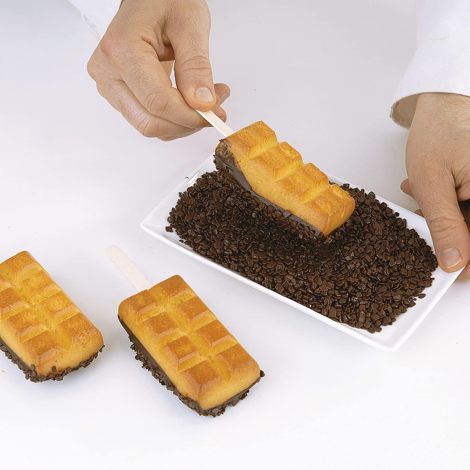 Silikomart | Juego de 3 Kit Moldes de Silicona para Helados GEL02 Chocostick, 2 Moldes de Silicona + 50 Palitos y Recetario, Antiadherente, Easy Ice Cream, 92x48x24 mm, 180 ml, Fabricado en Italia