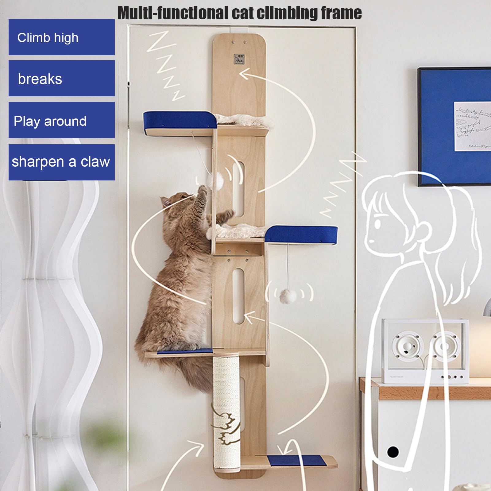 Appeso a 4 Strati Gatto Tiragraffi Porta Appesa Utilizzando Tiragraffi Verticali con Pannello di Feltro E Tappezzeria Smontaggio Senza Lasciare Segni Tiragraffi per Gatti