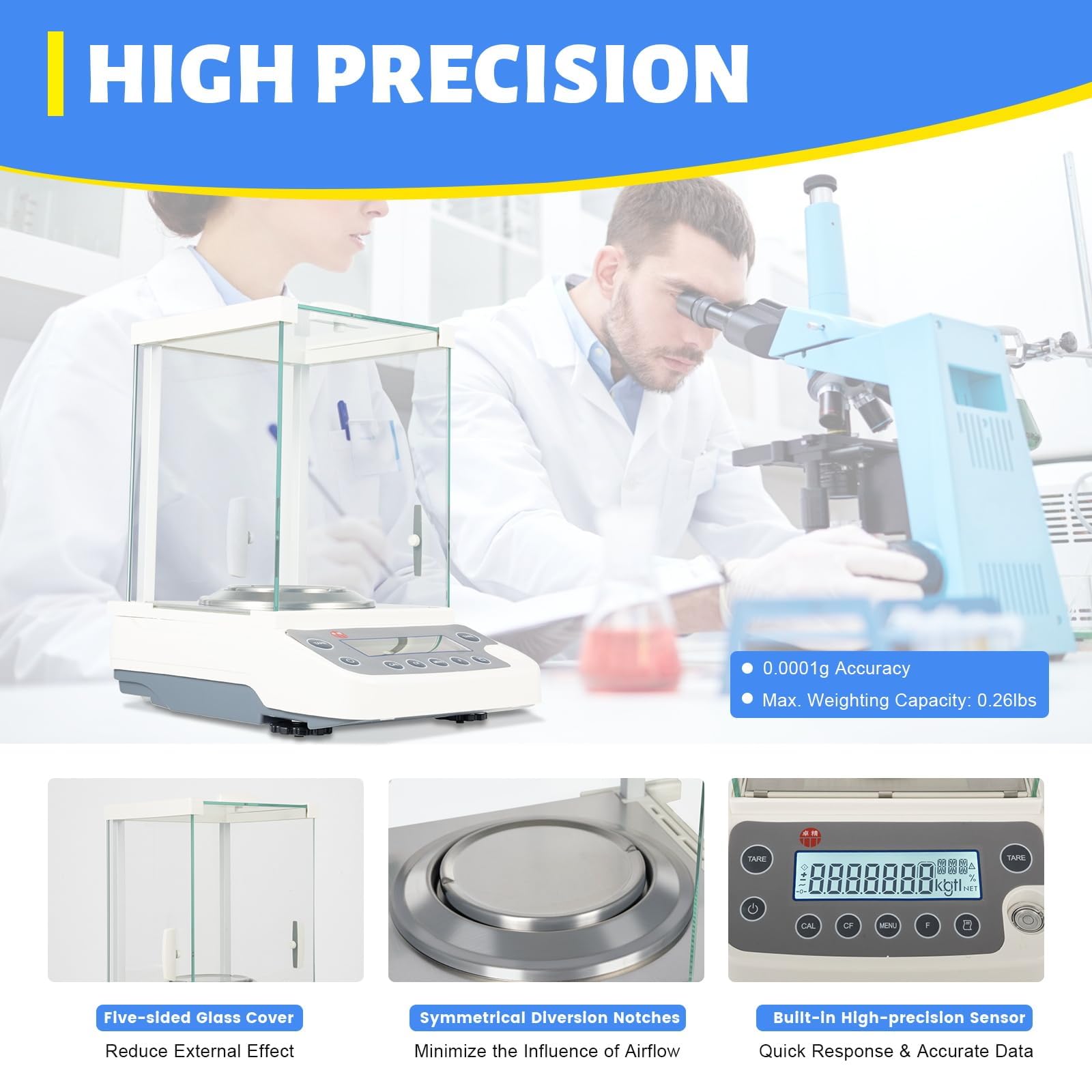 Bilancia analitica ad alta precisione, bilancia digitale da laboratorio 120 g x 0,0001 g con display LCD, 18 unità, per laboratori, farmacia, gioielleria, test di componenti