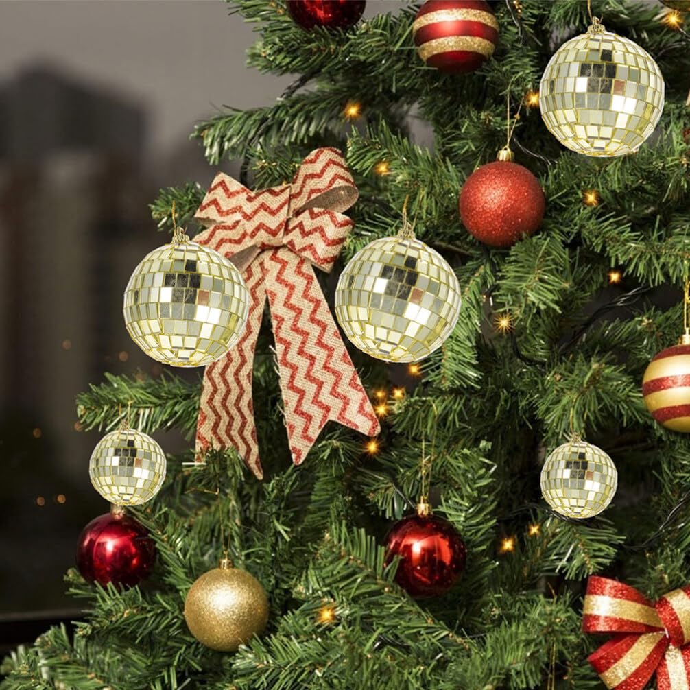 Cabilock Christmas Tree Decoration Balls, 12pcs Reflective Mirror Ball, Mini Disco Balls, Wedding Hanging Balls, 70s Theme Party Baubles Pendant Ornaments