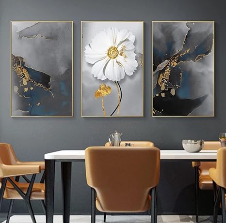 Amazon 黄金の花山雲風景イラスト キャンバス上の3つのパネルの絵画壁アートポスター印刷印刷inkjet装飾絵画アートレストランポスター壁画リビングルーム寝室オフィスフレームレス装飾絵画 ウォールステッカー オンライン通販