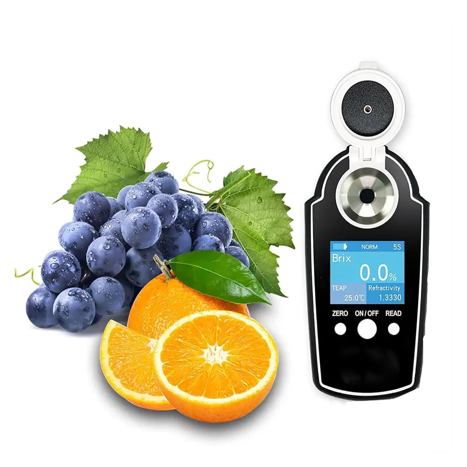 Rifrattometro digitale LCD Brix - Misuratore di zucchero di frutta 0-58% con display a colori, precisione 0,2%, misurazione 3s per alimenti e bevande