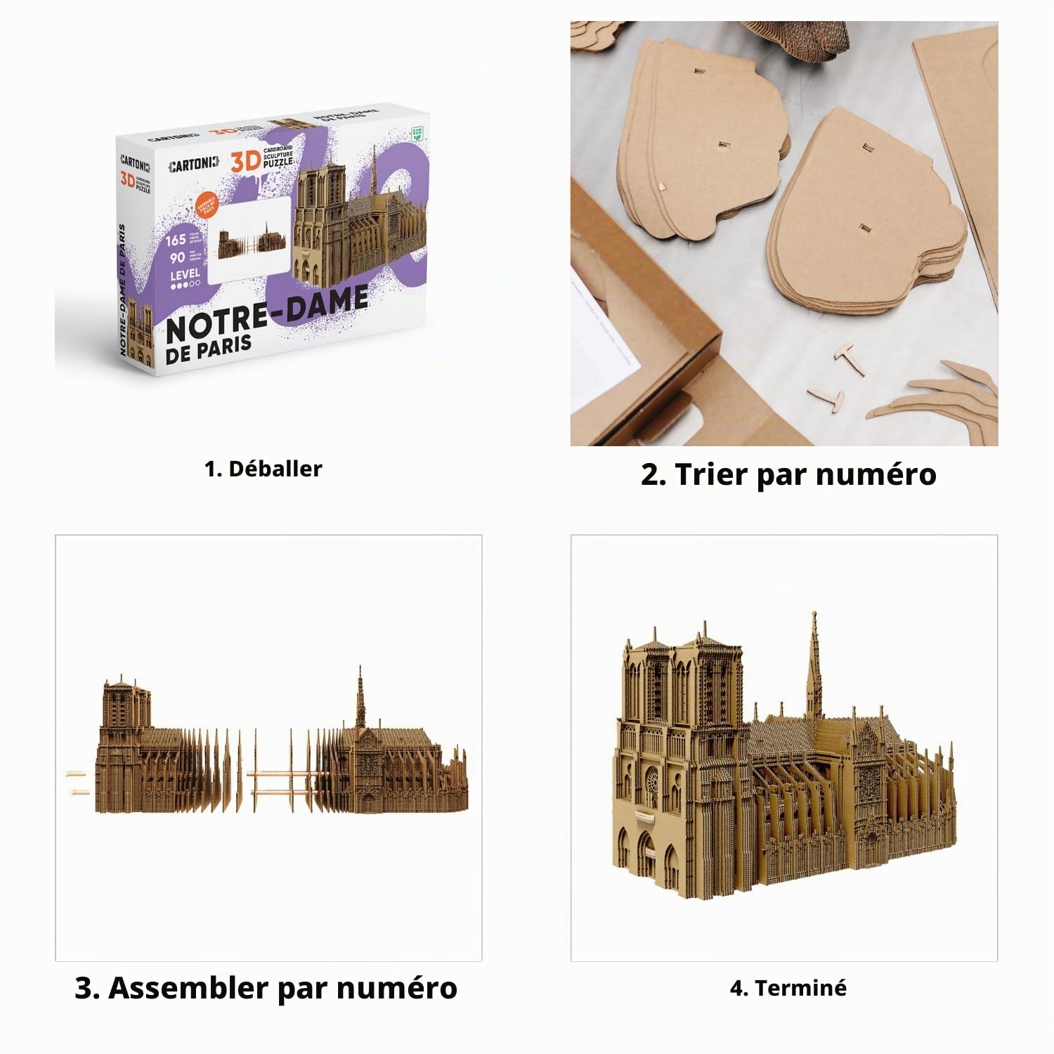 Notre-Dame de Paris Puzzle 3D en Carton – Maquette à Monter | 165 Pièces, 26 × 16 × 10 cm – Kit Sculpture DIY à Peindre, Matériaux Recyclés, Ados & Adultes, Idée Cadeau Déco