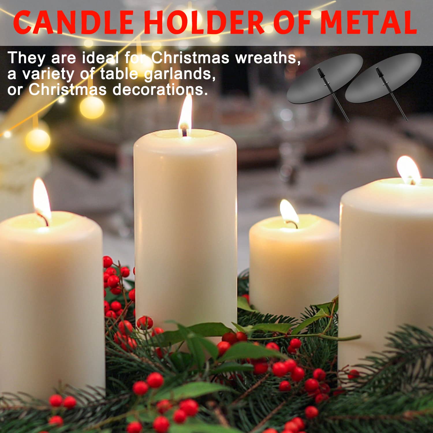 4 Supports De Bougies Pour Couronne De L’Avent – Bougeoirs Avec Pic Métallique – Pour Noël, Mariage, Décoration