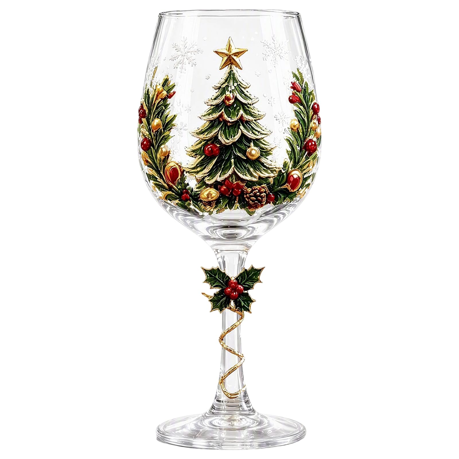 Christmas 3D Wine Glass Collection Gift Box Set, Xmas Stemmed Wine Glass