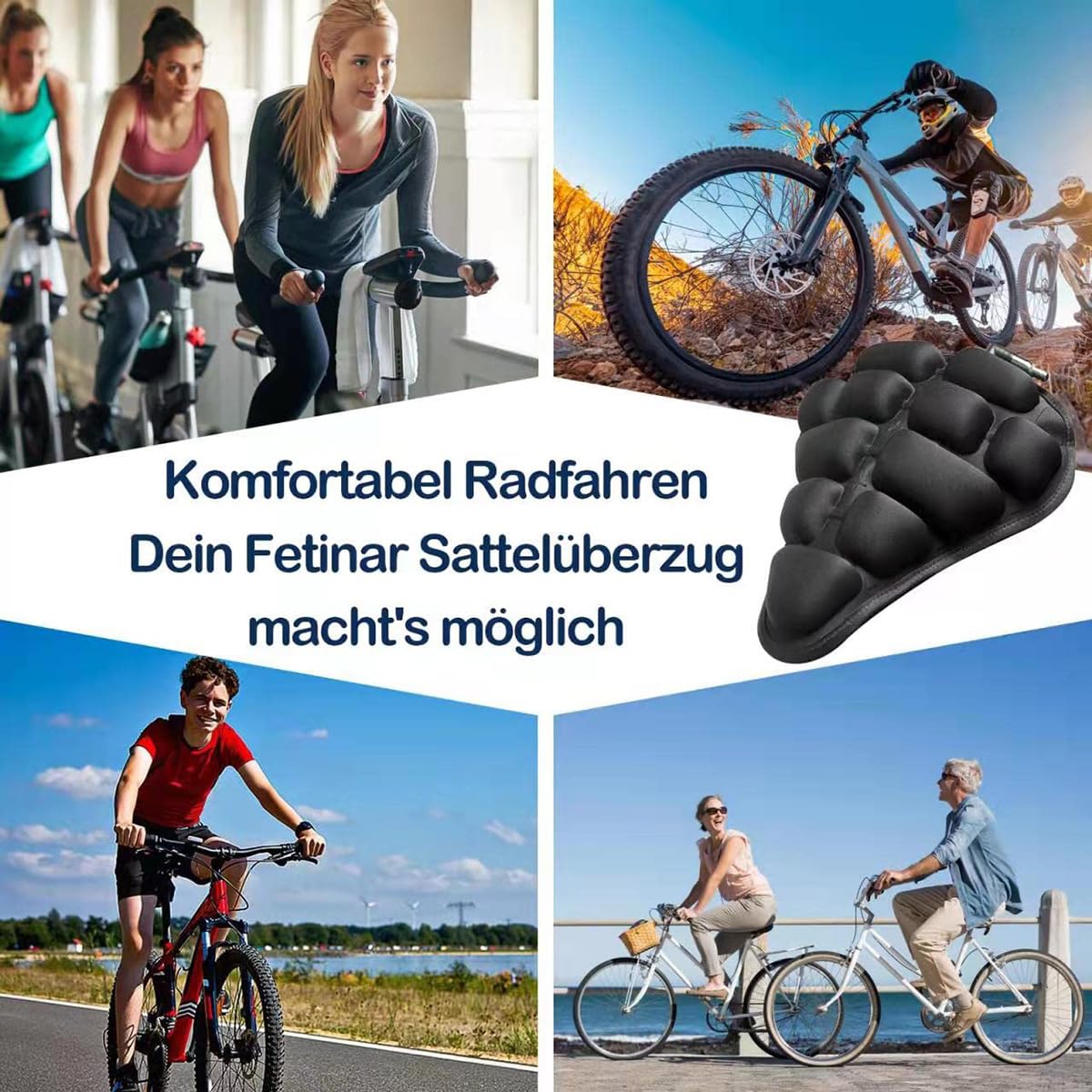Generisch Fahrradsattel Überzug mit 3D Fahrrad Airbag aufblasbare Sattelpolsterung bequem Antirutsch für Mountainbike Rennrad Elektrofahrrad tragbar
