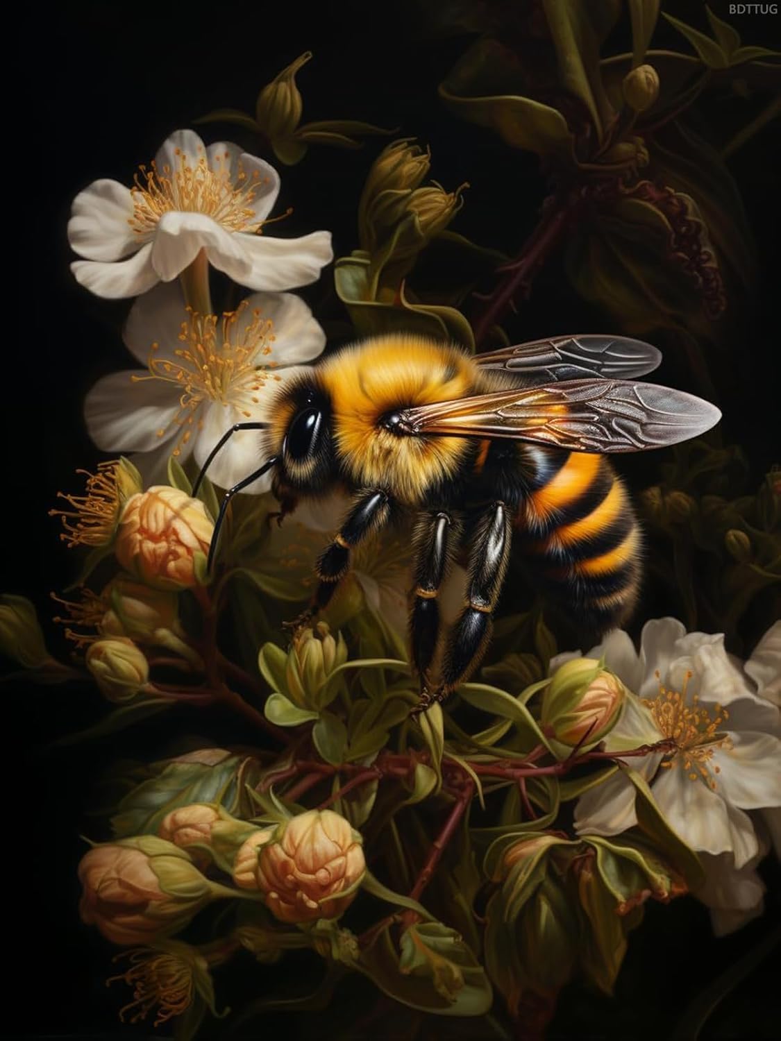 BDTTUG 5D Diamond Art Painting Kits for Adults Bumble Bee in Flower Round Full Drill DIY Gems Cross Stitch Art Kit Canvas Painting by Diamond Mosaic Craft for Home Decoration 12x16inch