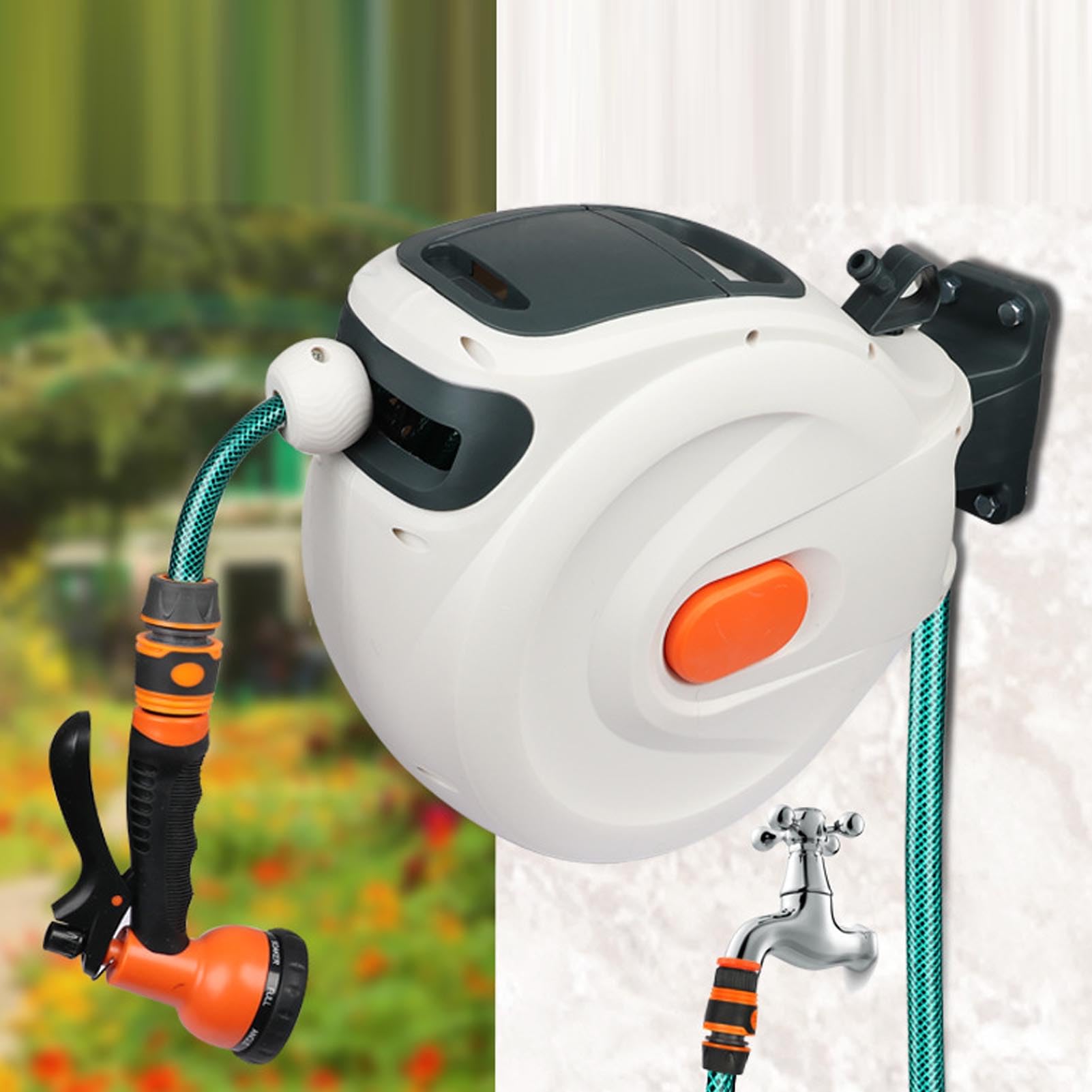 Yinhing Carrete Retráctil para Manguera de Jardín, 10m, ABS de Primera Calidad, Soporte de 180°, Longitud de Retracción Automática para Jardinería y Lavado de Coches