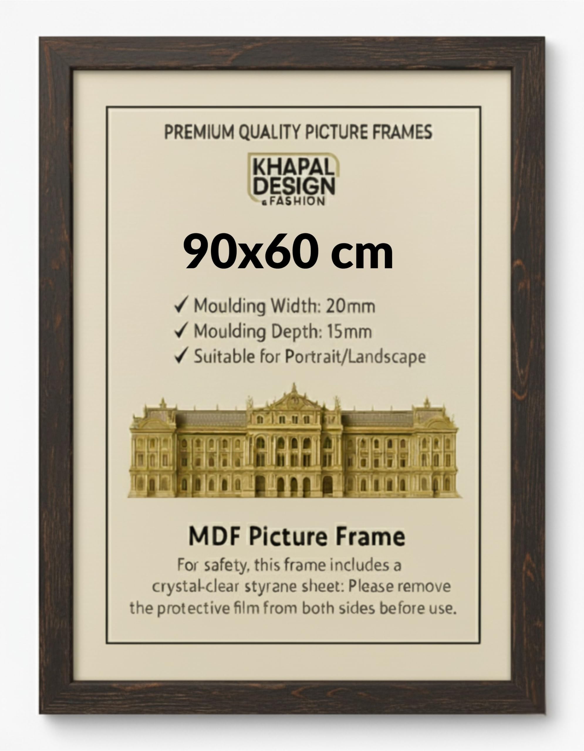 90x60 cm Picture Frame – MDF Photo Framet | Posters Prints Certificates Home Office Gallery Décor - (Rustic)