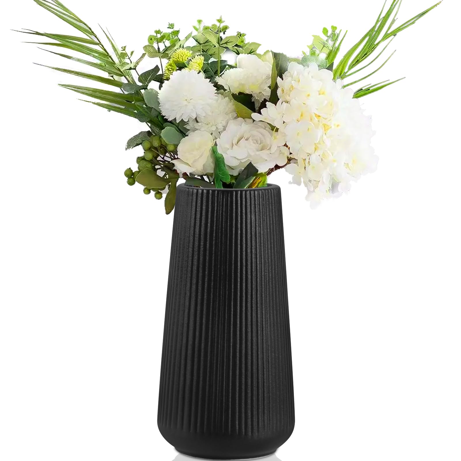 Jarrón FoiiLiio 20 CM Jarrones Decorativos Negro Jarrón de Cerámica Floreros Decorativos Modernos Floreros Secas para Sala de Estar Dormitorio Bodas