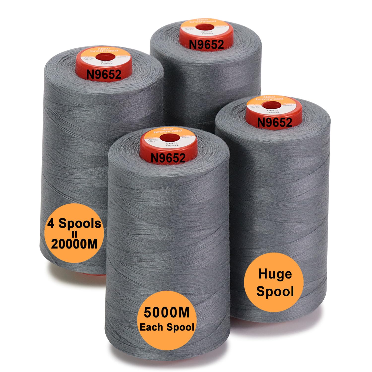 New brothread30 Options - 4 Large Cones of 5500Y (5000M) Each All Purpose Spun Polyester Thread 40S/2 (Tex27) for Serger, Overlock, Quilting, Piecing and Sewing - GreyOEKO-TEX STANDARD 100