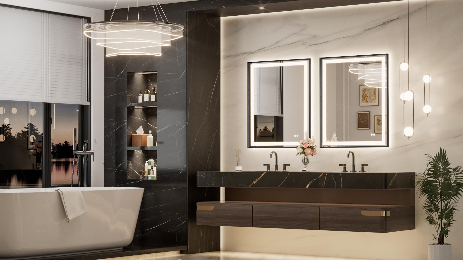 Keonjinn 30 x 36 Inch Black LED Mirror for Bathroom, Frontlit & Backlit Lighted Bathroom Vanity Mirror, HD Tempered Glass, Aluminium Alloy Beveled Frame, 3 Color Temperature, Dimmable, Defogging