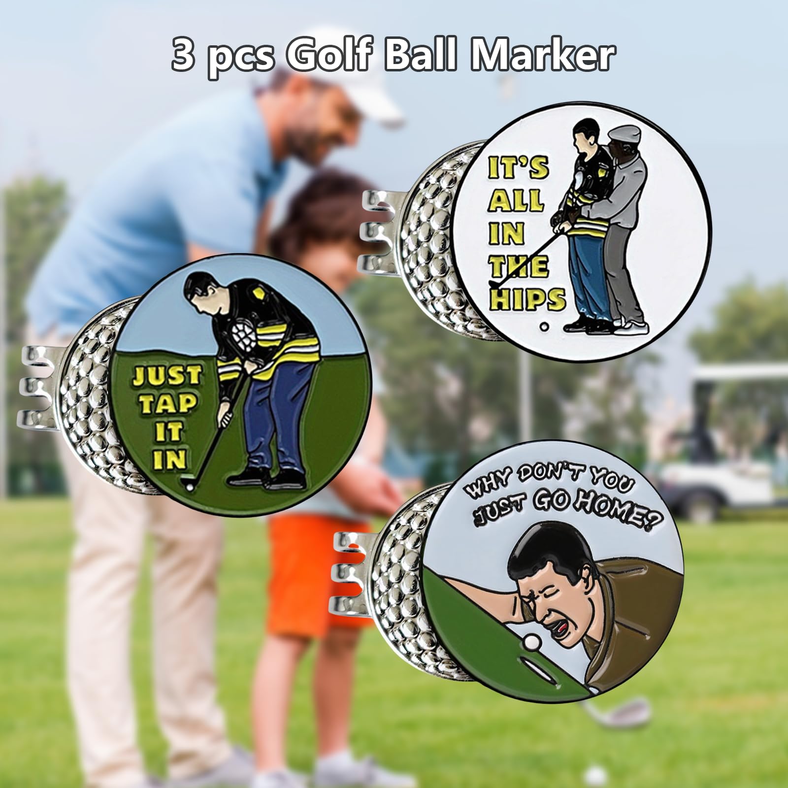 LuxeGlee Golf Ball Markers with Magnetic Hat Clip 3PCS, Happy-Gilmore Golf Accessories for Hats Gloves, Bags - Image 3