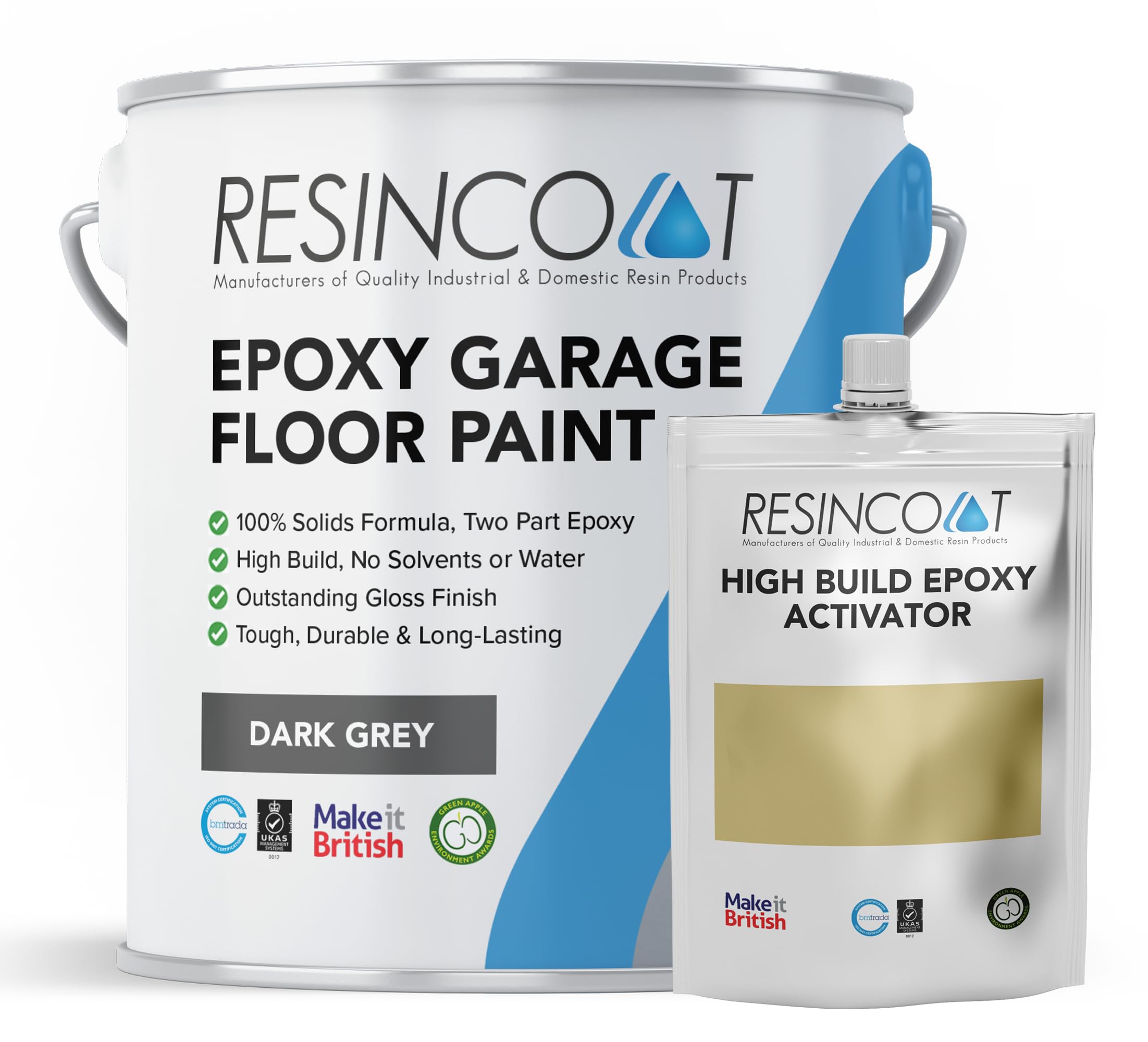 Resincoat Epoxy Garage Floor Paint – 2-Part Resin Coating for Concrete Floors – 4x Thicker & Longer Lasting Than Standard Paint – High Gloss – Easy to Mix & Apply – Made in UK - Dark Grey - 2.5kg