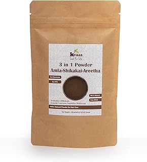 3 in 1 Powder Amla - Shikakai - Areetha Powder | 3.53 Oz (100 g) | Natural & Pure Mix Powder for Hair Care By KVAAS