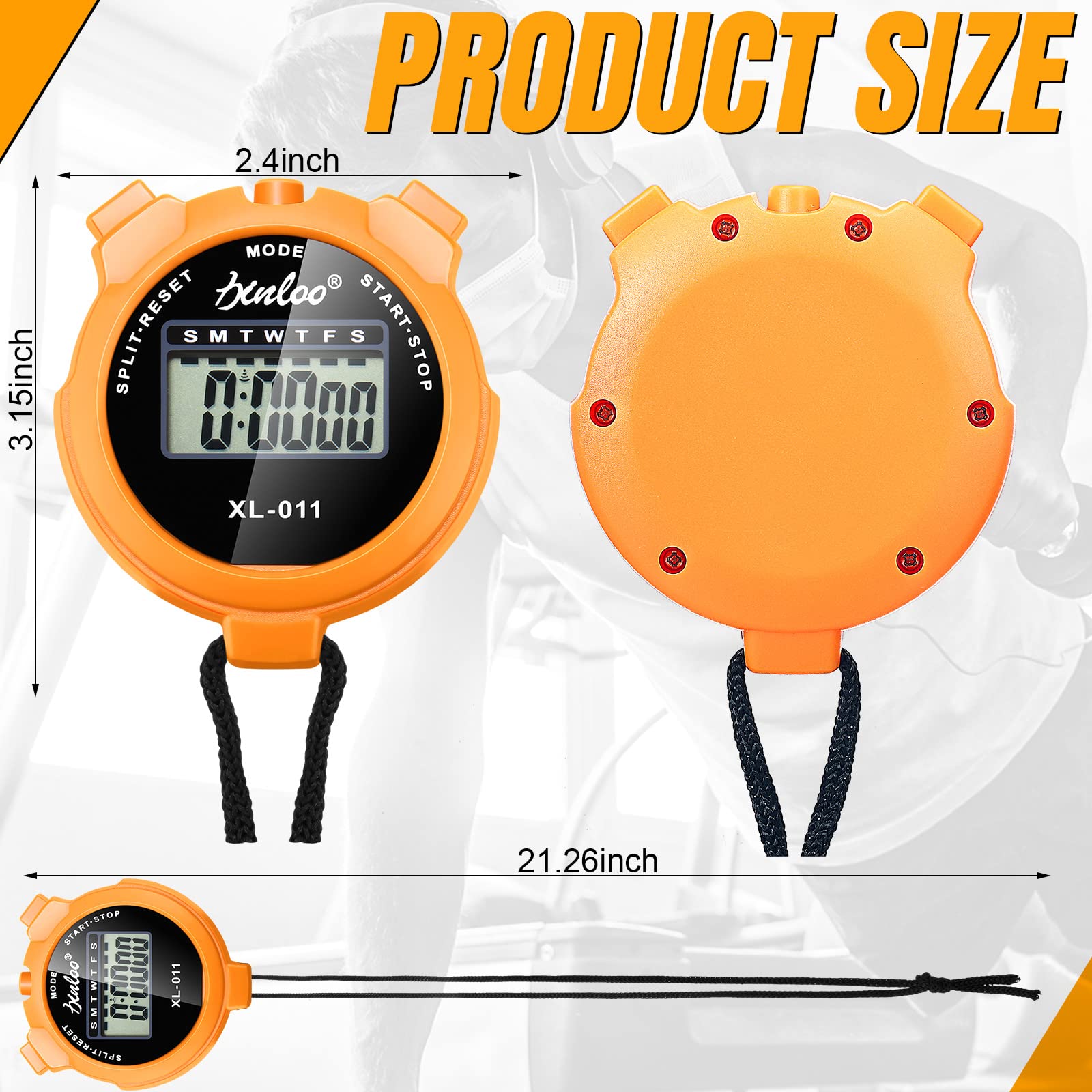 TOODOO 12 Pack Multi Function Digital Stopwatch Timer Bulk Sports Stopwatch with Lanyard Plastic Display Waterproof Date Time Alarm Timer for Coaches Fitness Referees(Orange)