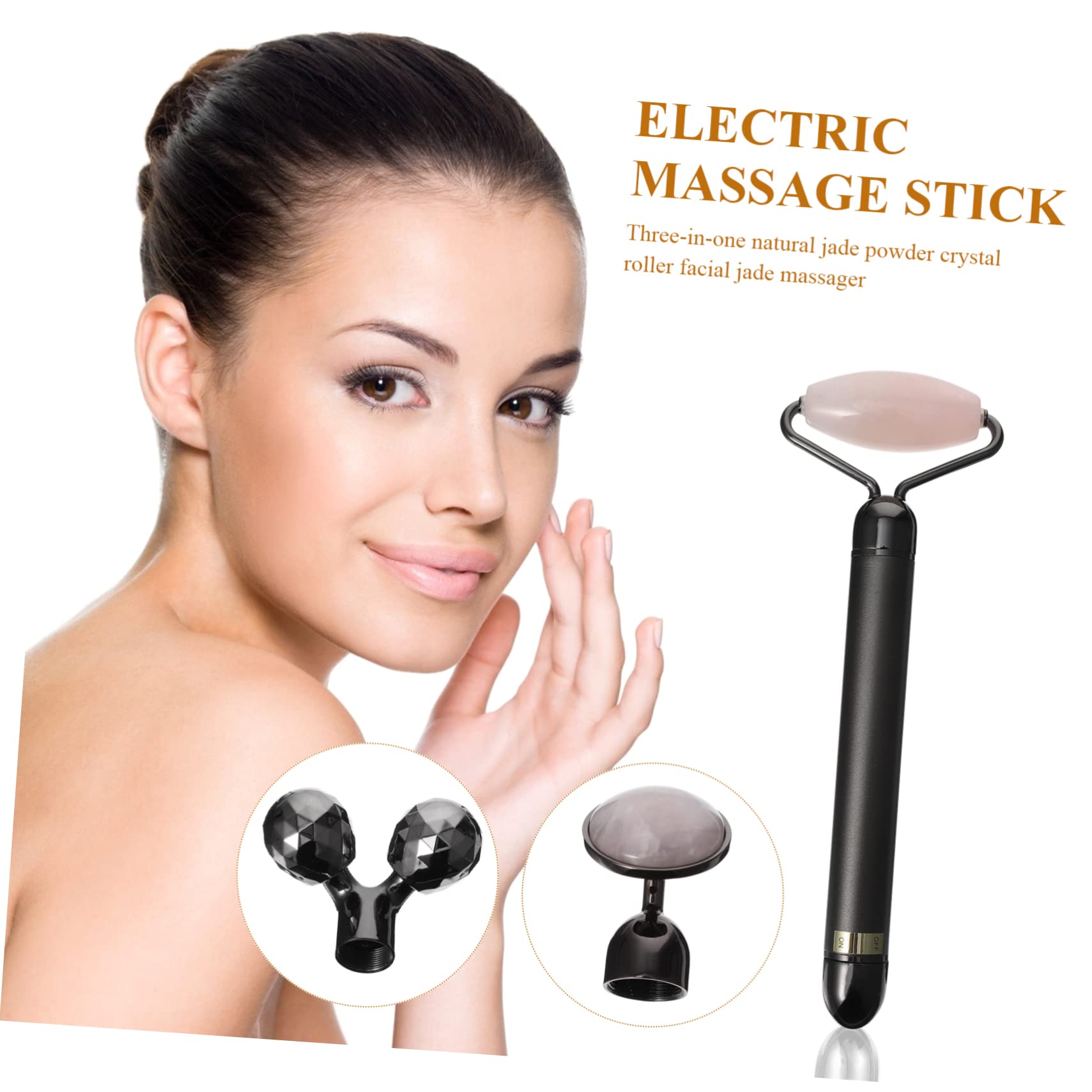 3-in-1 Jade Gesichtsroller Satz aus Jadepulverkristall und Zinklegierung mit Elektrischem Massagegerät zur Gesichtsmassage für Frauen zur Faltenreduzierung und Kollagenförderung