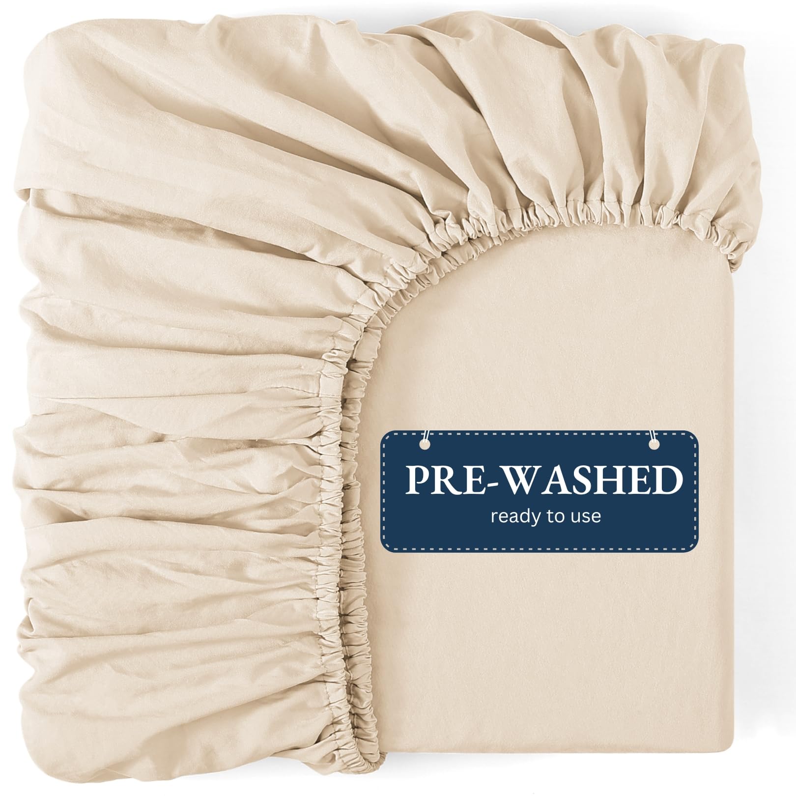 Fitted Sheet Double, Ivory - Pre-Washed, Deep Pocket 14 inch (35 cm) - Easy Care - Soft Brushed Microfibre Fabric - Shrinkage and Fade Resistant - Bottom Sheet