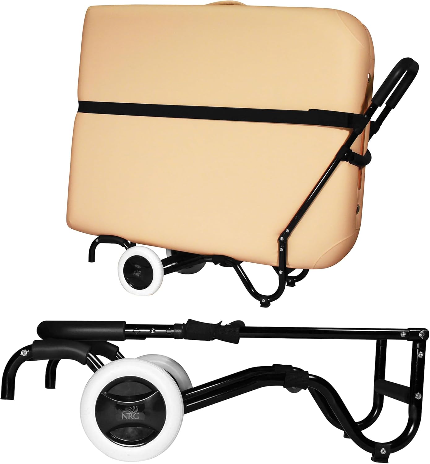 Sporty Massage Table Cart by NRG - Portable Massage Table Carrier Trolley with Rubber Wheels, Telescoping Handle and Strap - Fits All Brands - Sturdy, Light, Durable - Fully Assembled, Ready to Use