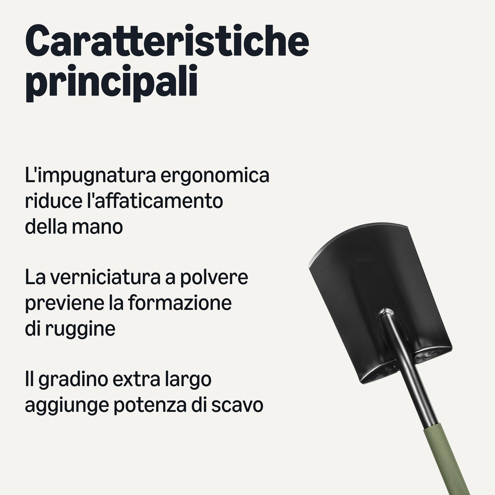 Amazon Basics — Pala da Giardinaggio, Pala Piatta, 47 Pollici, Acciaio, Nera, Oliva