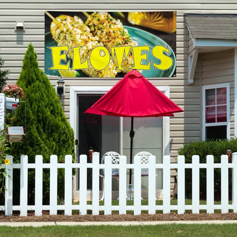 Vinyl Banner Multiple Sizes Elotes Outdoor Advertising Printing Restaurant & Food Outdoor Weatherproof Industrial Yard Signs Blue 4 Grommets 16x40Inches