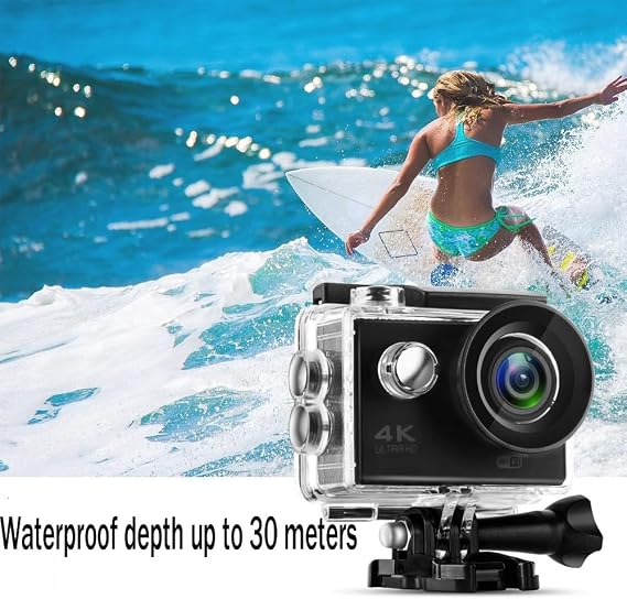 BSLVWG 4K Action Camera 20MP WiFi 30M Waterproof Sports Camera Underwater Camera for Vlog With Ultra HD 170°Wide-Angle 2.4G Remote Control Anti-Shake 2.0'' LCD Screen with Accessories Kit (Black)